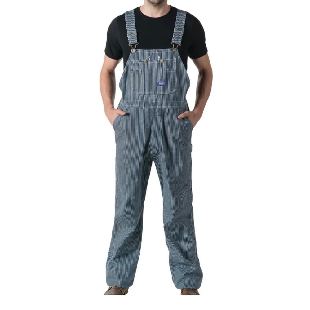 Big Smith Mens Hickory Stripe Bib Overalls Blue White Cotton Workwear 30x32 NEW